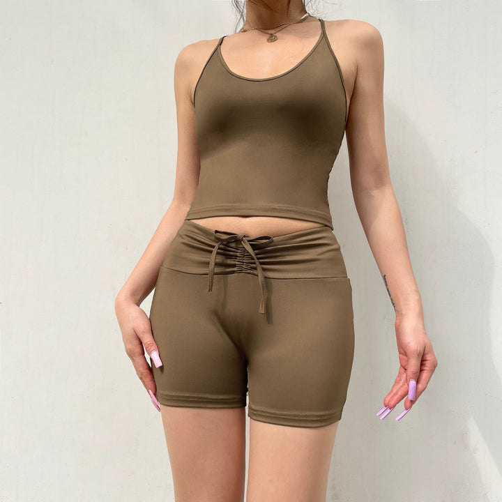 Damer Sporty Crop-top og Shorts-sæt med justerbar linning Skovae