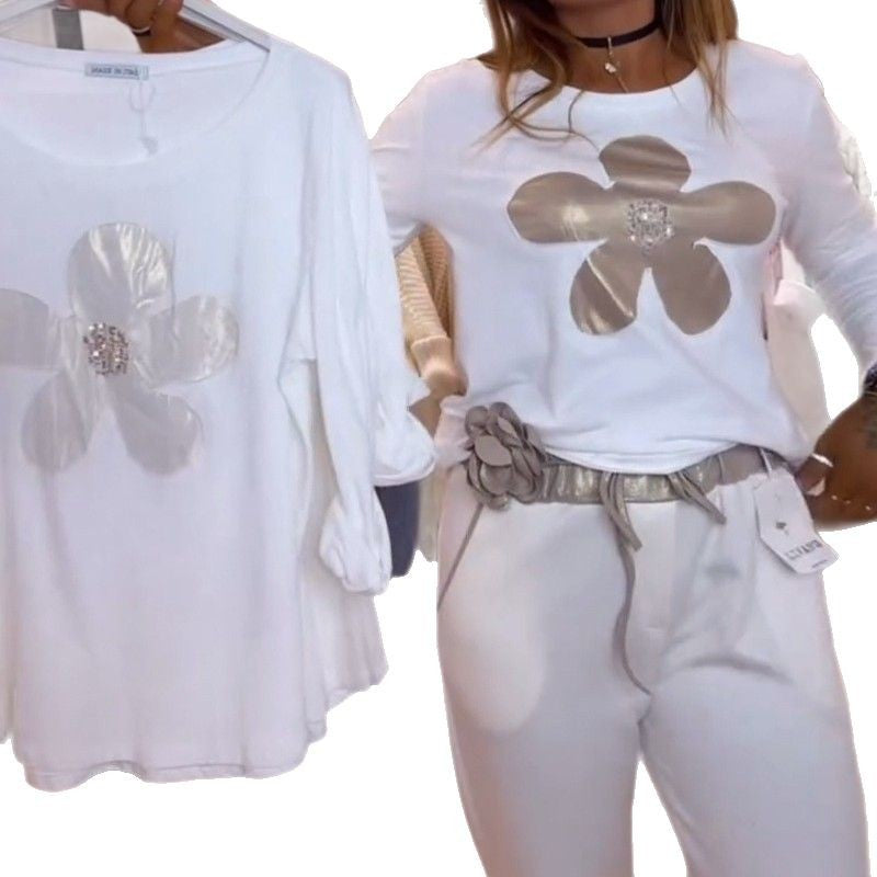 Damer nan locker skåret Longsleeve med metallisk blomsterapplikation og smykkecenter Skovae
