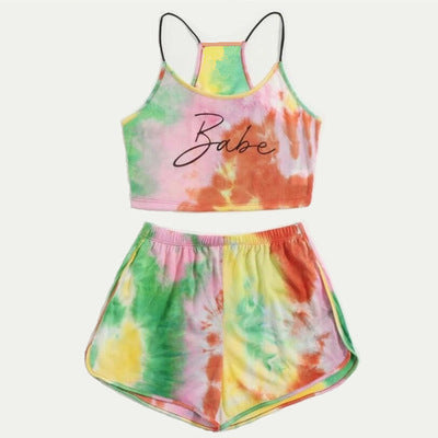 Dame Blandet Batik-Crop-Top-og-Shorts-Sæt Stilla