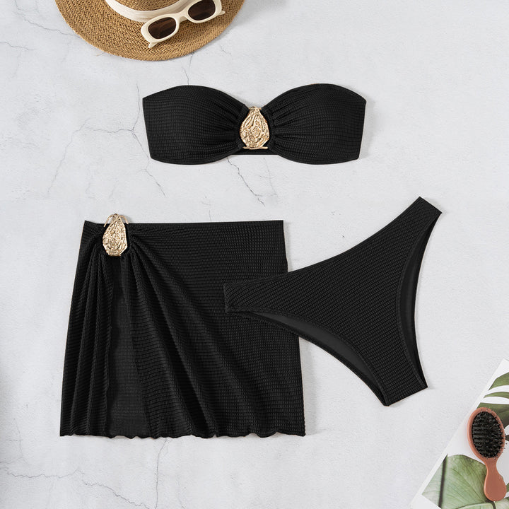Dame bandeau bikini sæt med flot foldedetalje Skovae