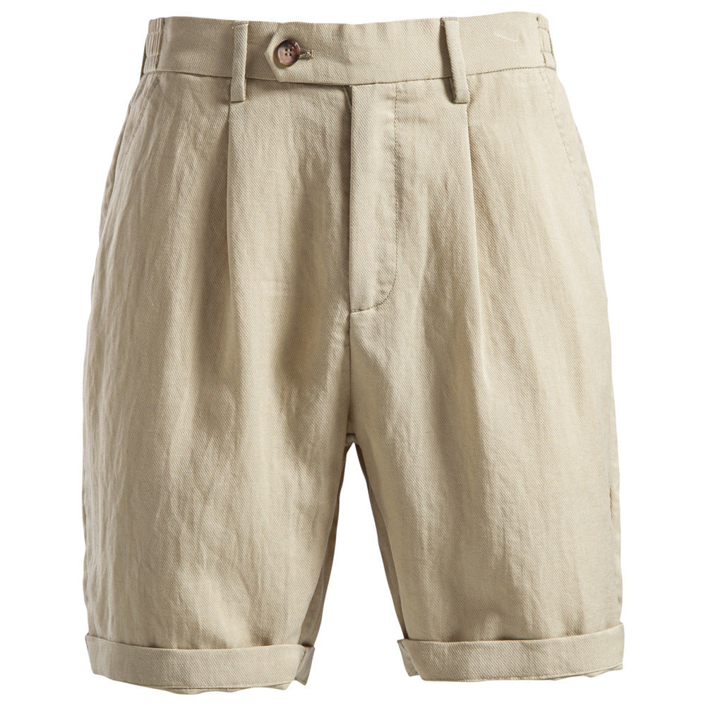 Herrer casual linned shorts med omslag og plisseringer Skovae