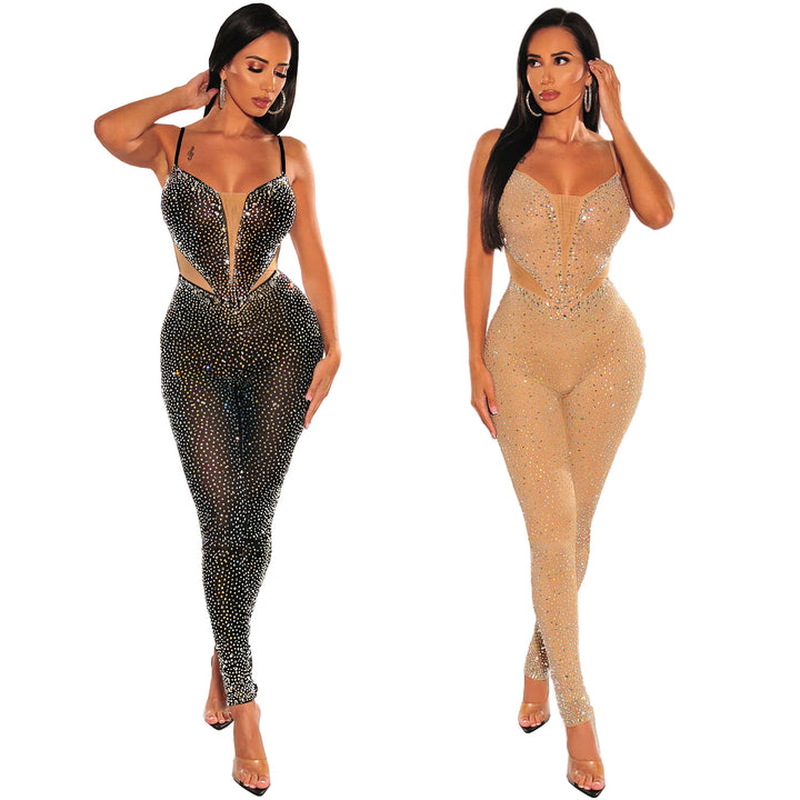 Dame Glamourøst Strass-Overall med forførende Cut-Out-detaljer Stilla