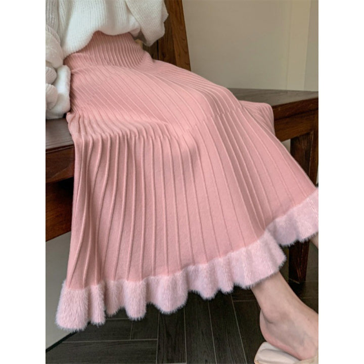 Kvinder Plisseret Midi Skirt med Voluminøs Kant og Elastisk Talje Stilla
