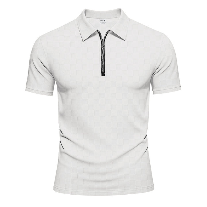 Herren nan kort halvlyn poloshirt i struktureret wafflestrik med skjortekrave og figursyet pasform Skovae