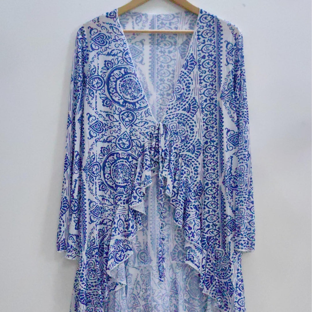 Dame luftig strand kimono med blomstermønster Skovae