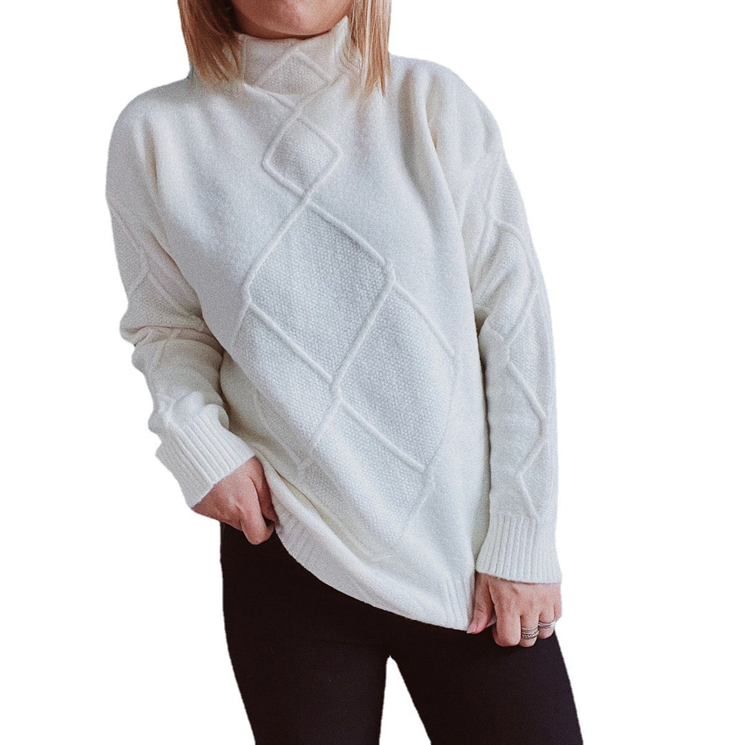 Kvindernes strikket sweater med moderne diamantmønster Stilla