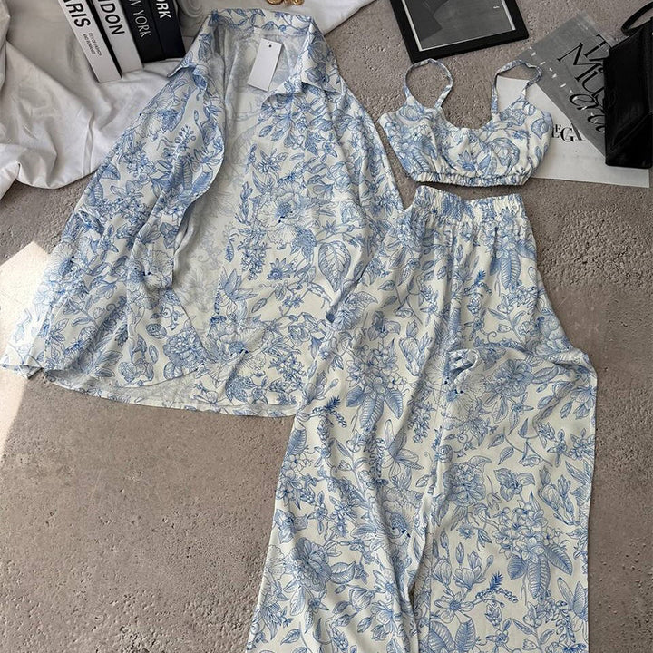 Dame fritid sæt med blomstret design og elastisk linning Stilla
