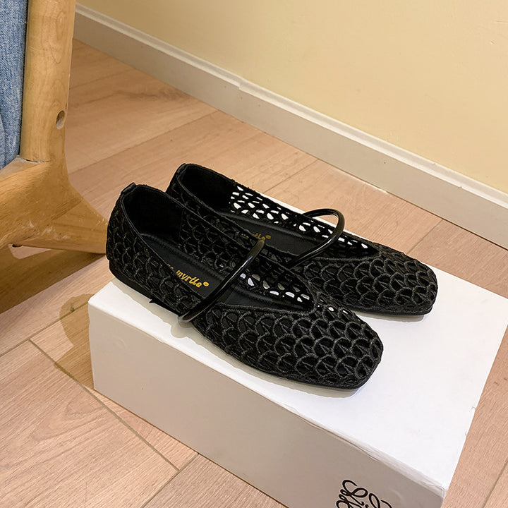 Dame elegante Ballerinas med moderne netdesign og stilfuld rem Stilla