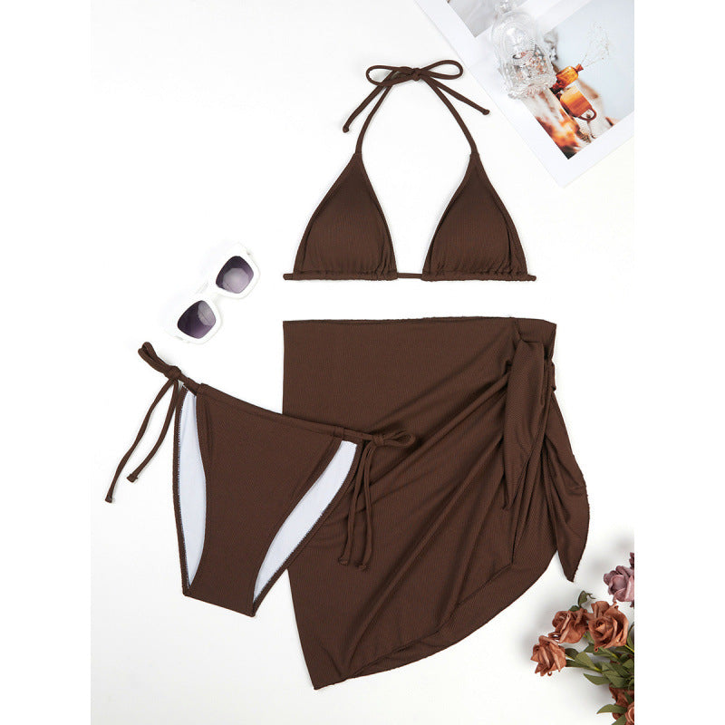 Dame triangel bikini sæt med elegant indpakningsskørter og justerbare stropper Skovae