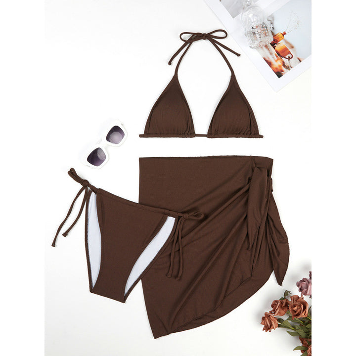 Dame triangel bikini sæt med elegant indpakningsskørter og justerbare stropper Skovae