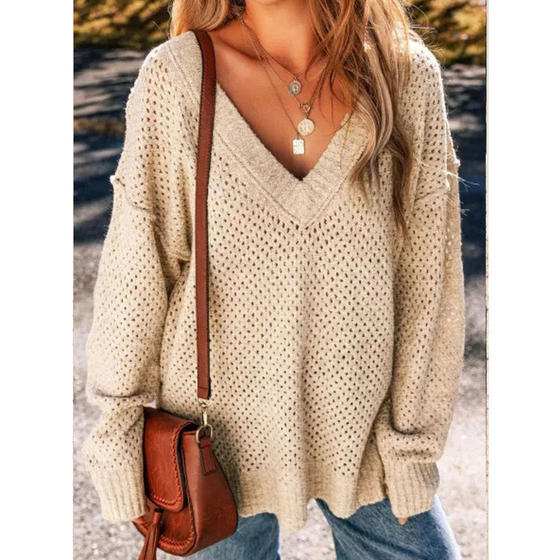 Damer luftig strikket sweater med moderne blonder mønster Stilla