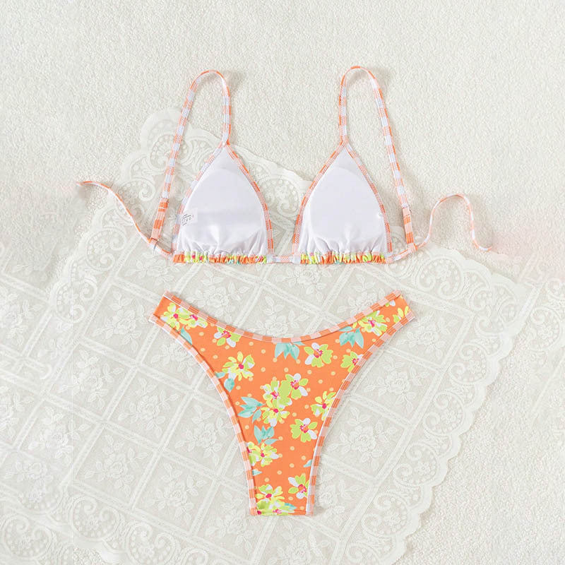 Dame trekant-bikini med blomsterprint og justerbare stropper Skovae