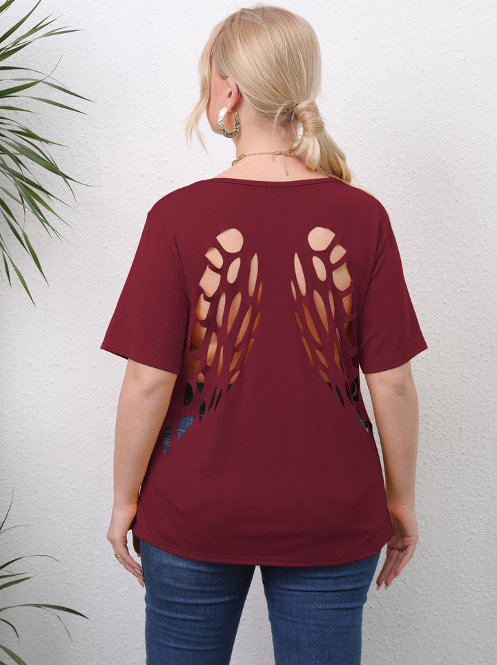 Dame trendy T-shirt med kreative udskæringer Skovae