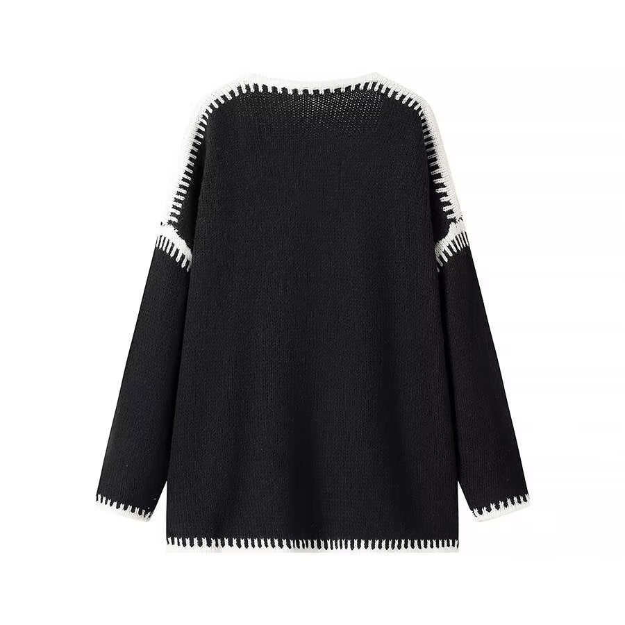 Kvinders åbne cardigan med elegante kontrastsyninger Stilla