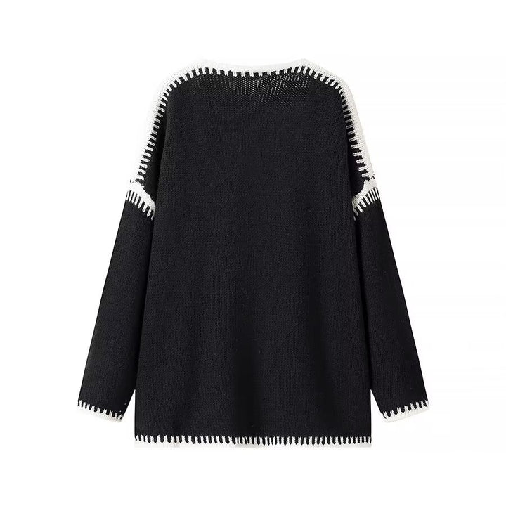 Kvinders åbne cardigan med elegante kontrastsyninger Stilla