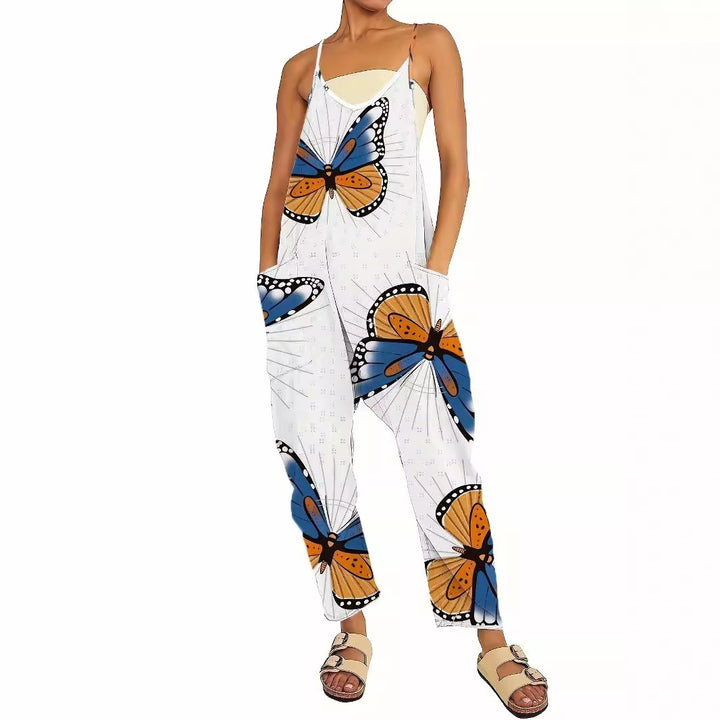 Dame jumpsuit med iøjnefaldende sommerfugledesign og praktiske lommer Stilla