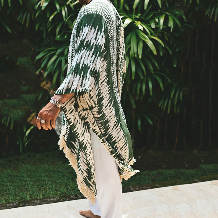 Herren nan let strandeponcho i kimono-stil med frynser Skovae