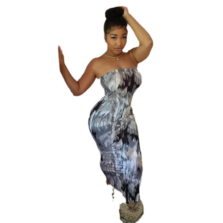 Dame Strapless Abstrakt Print Maxikjole Stilla