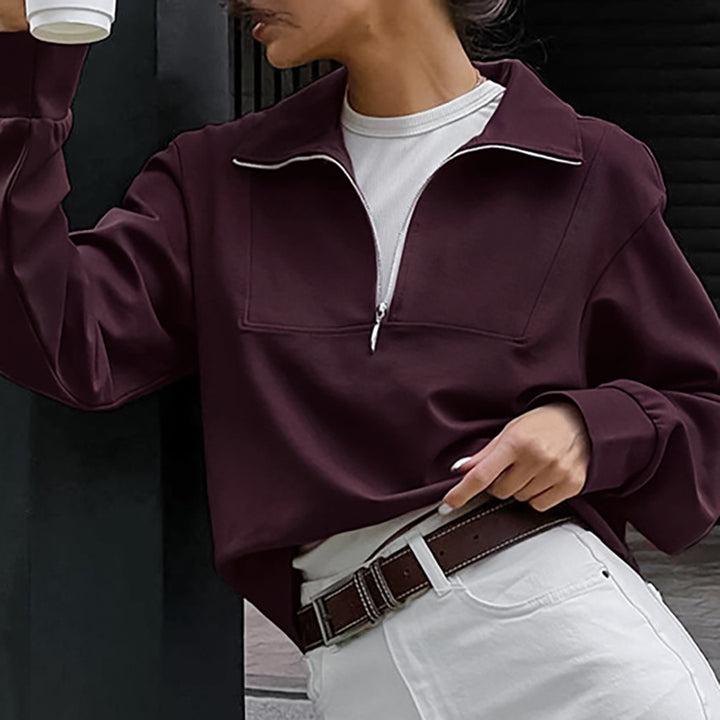 Dame Oversized Sweatshirt med kort lynlås og afslappet pasform Stilla