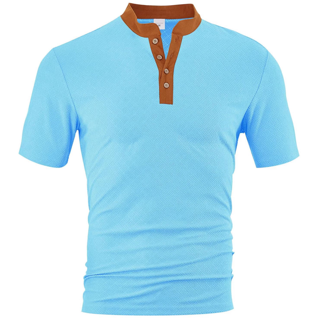 Herrer nan slankt kortærmet Henley polo skjorte med mandarin krave og fin jacquard struktur Skovae