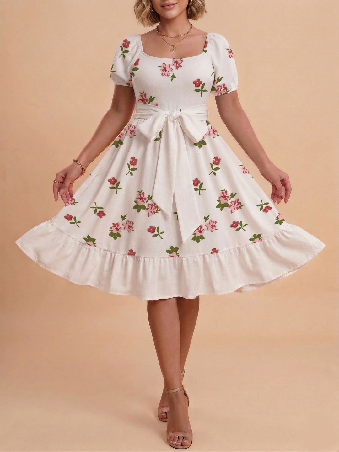 Damekjole med figursyet snit og legende blomsterdesign Skovae