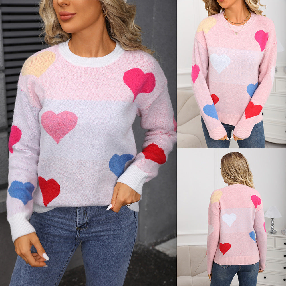 Kvinders hyggelige sweater med hjerte mønstre og struktureret overflade Stilla