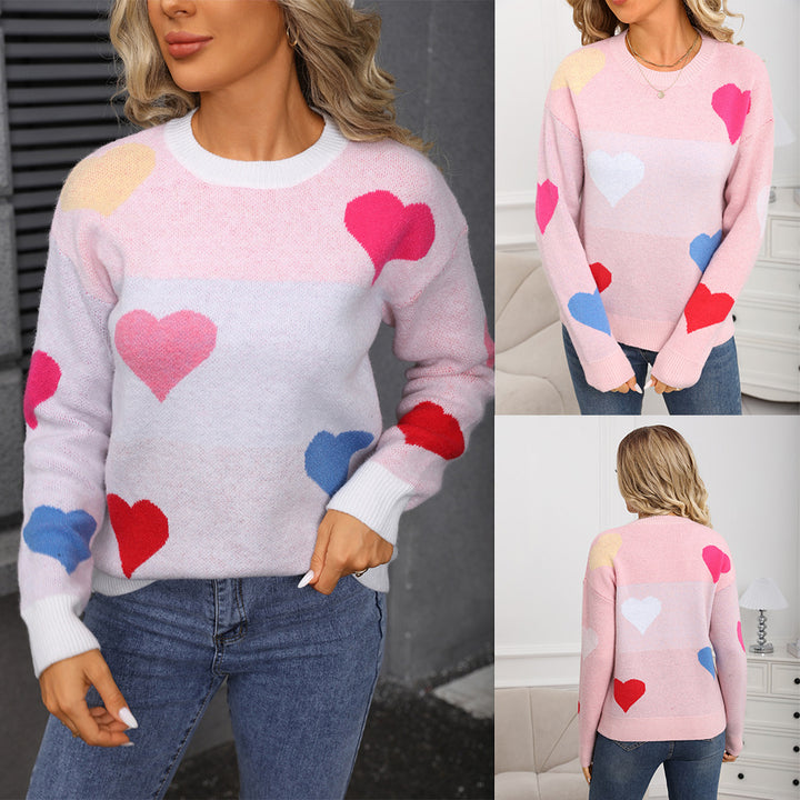 Kvinders hyggelige sweater med hjerte mønstre og struktureret overflade Stilla