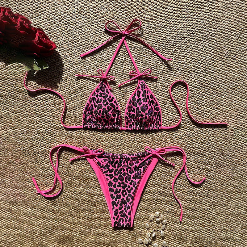 Dame Triangel-Bikini med detaljeret tropemotiv og justerbare bindebånd Skovae