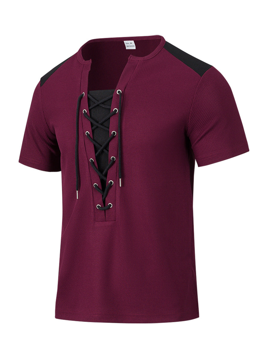 Herrer kortærmet Henley-shirt med moderne snøredesign Stilla