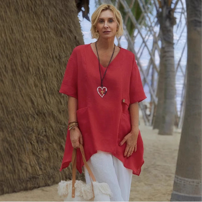 Dame stilfuldt oversized linned tunika top Stilla