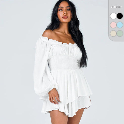 Dame Off-Shoulder Minikjole med voluminøse ærmer og ruffles design Stilla
