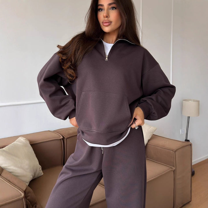 Kvinder Oversized Sweatshirt og bredskårne Bukser Sæt Skovae