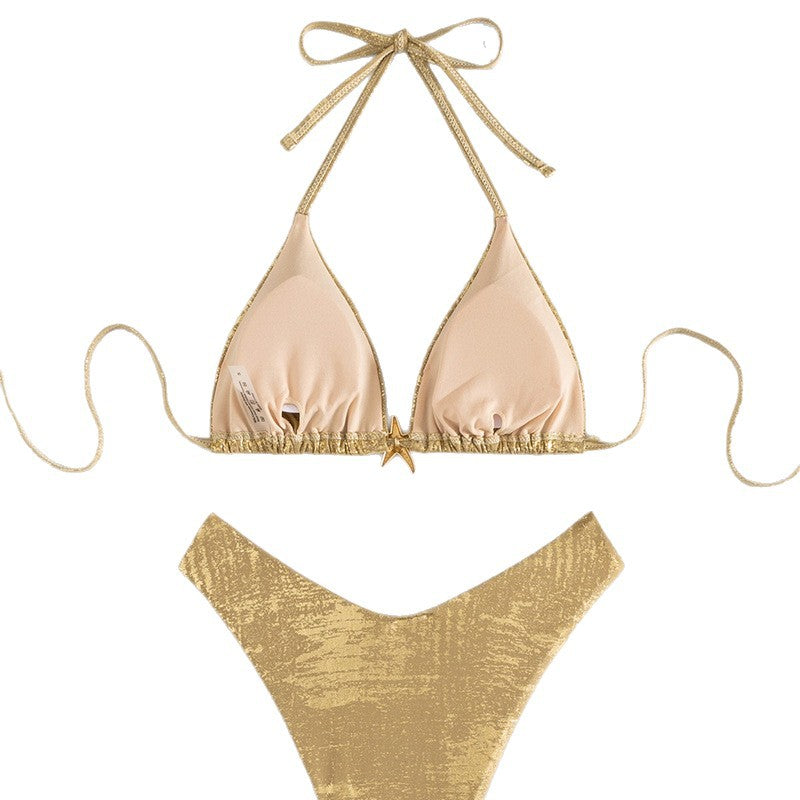Dame Skinnende Triangel-Bikini-Sæt med justerbare stropper Skovae