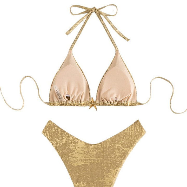 Dame Skinnende Triangel-Bikini-Sæt med justerbare stropper Skovae