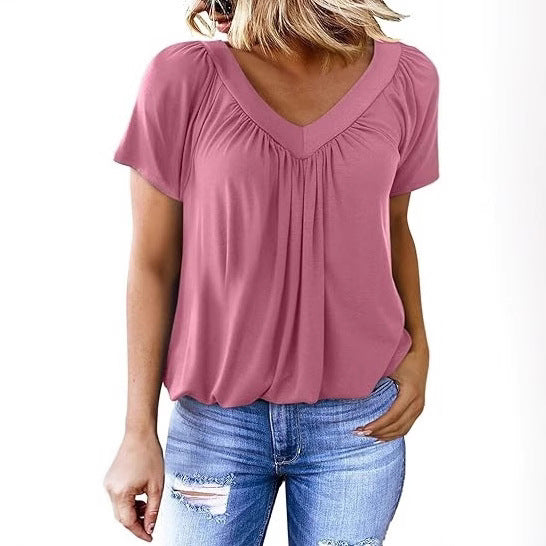 Damer Relaxed Fit Plissé V-Udskæring Top Stilla