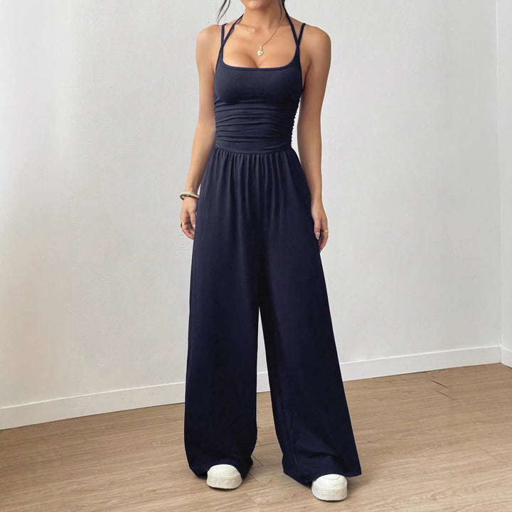 Dame luftig jumpsuit med høj talje og justerbare stropper Skovae