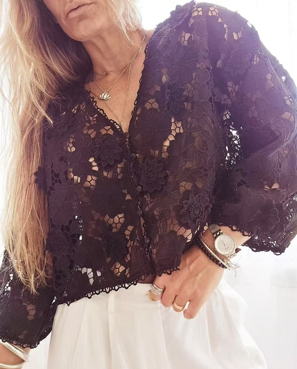 Damebluse i finspids med blomsterdesign Stilla