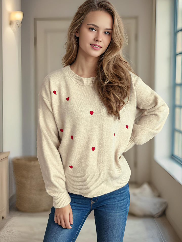 Kvinders sweater med legesyg hjerte mønster og afslappet pasform Stilla