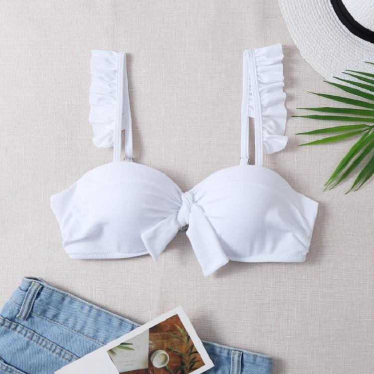 Dame Bikini-top med frynset stropper og knude-detail Skovae