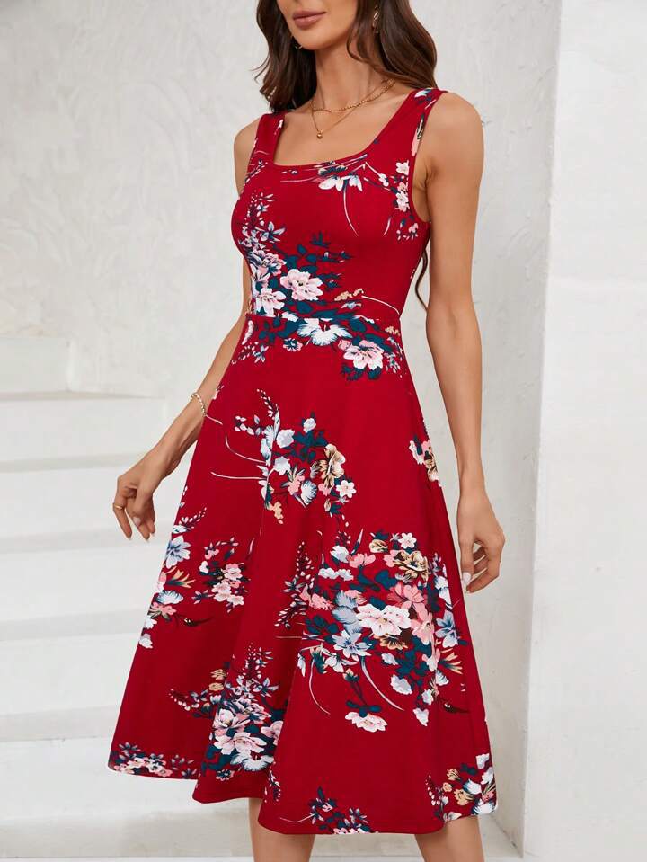 Dame Blomster Fit-and-Flare Midi Kjole Stilla