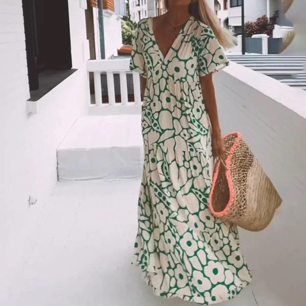 Dame Floral Print Maxi Kaftan Kjole Stilla