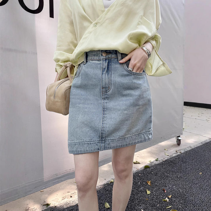 Damer Denim-miniskørt med høj talje og moderne detaljer Stilla