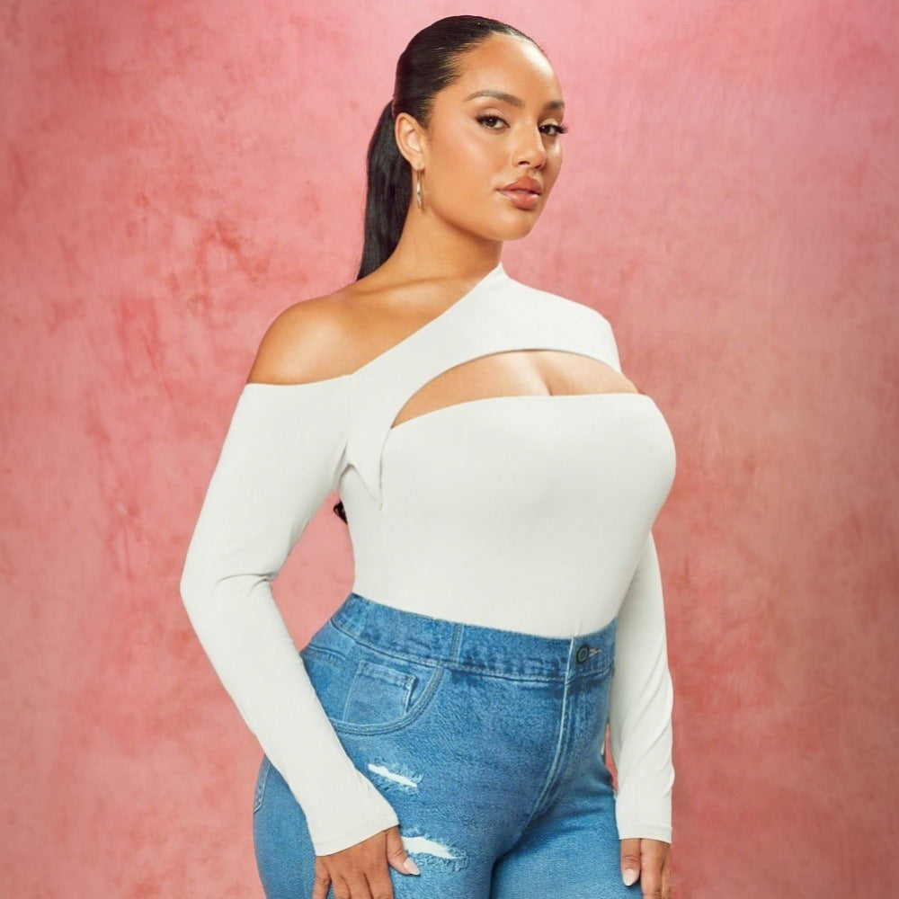 Dame elegant longsleeve overdel med asymmetrisk cut-out Stilla