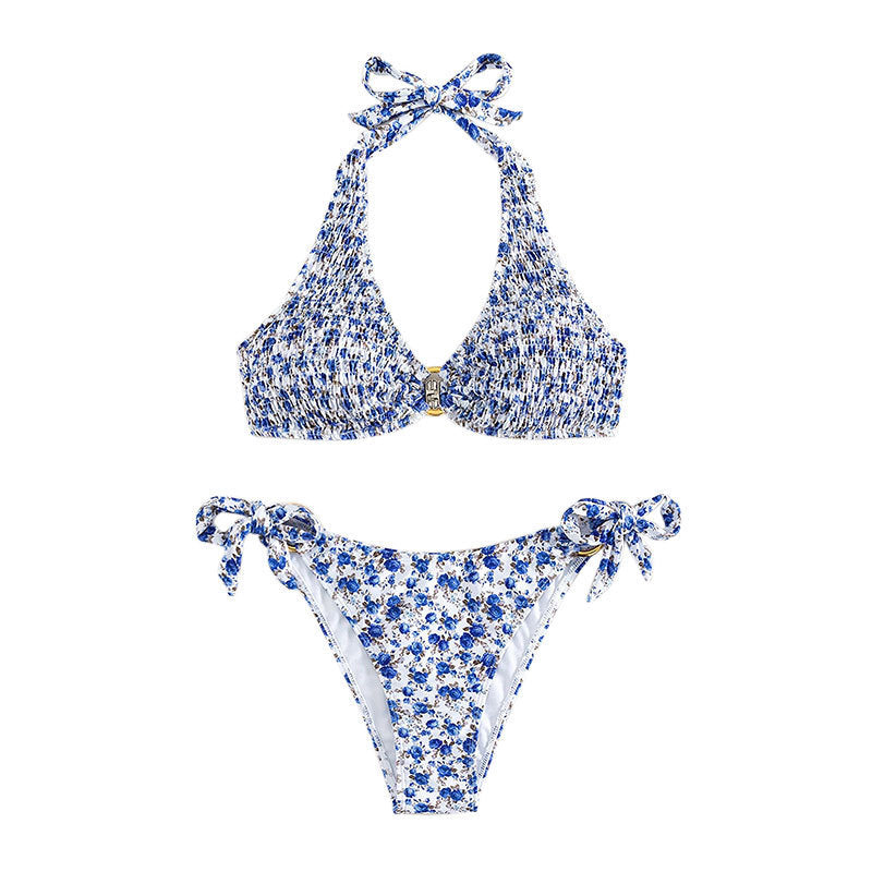 Dame trekantet bikini med justerbare stropper og blomsterdesign Skovae
