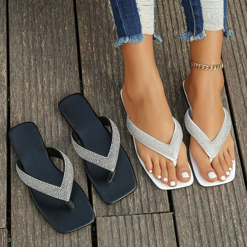 Dame Zehentrenner sandaler med glitrende pynt bånd og komfortable sål Stilla