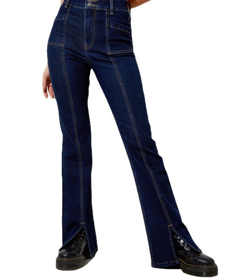 Dame Højtskårne Bootcut Jeans med Lynlås Stilla