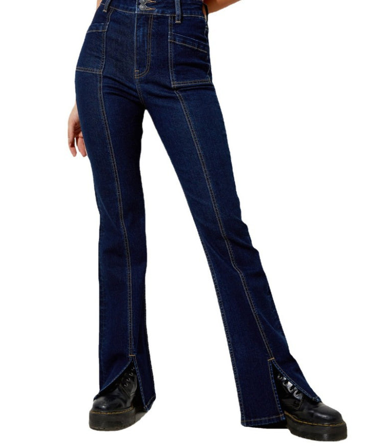 Dame Højtskårne Bootcut Jeans med Lynlås Stilla