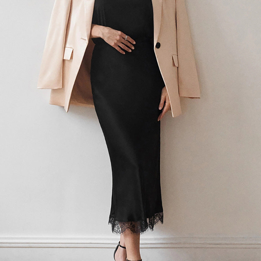 Dame Elegant Maxikjole med blondeafslutning og figursyet snit Stilla