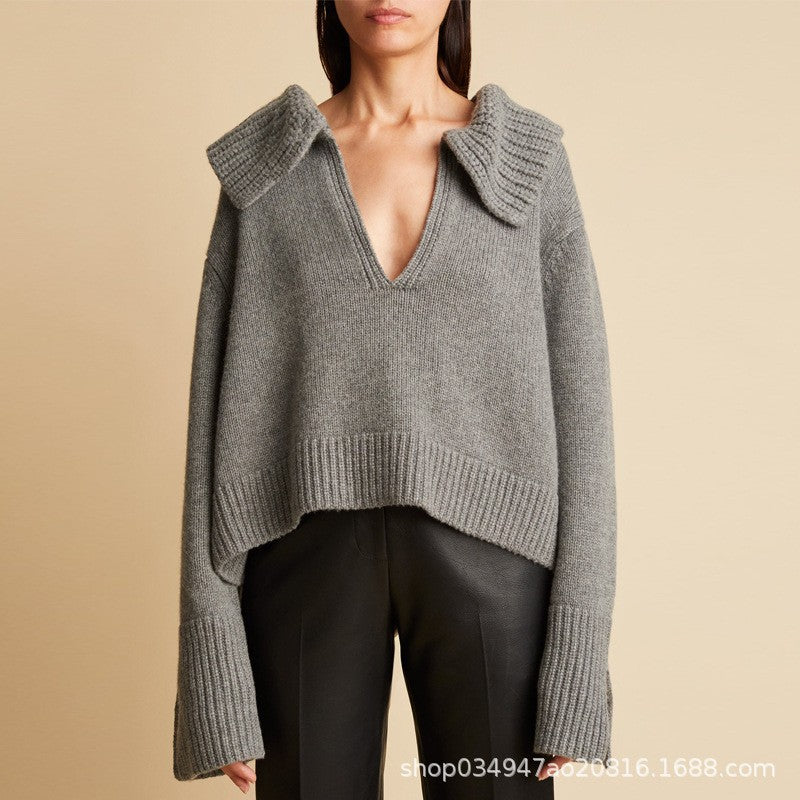 Dame elegant strikpullover med stilfuld V-hals og tidløst design Stilla