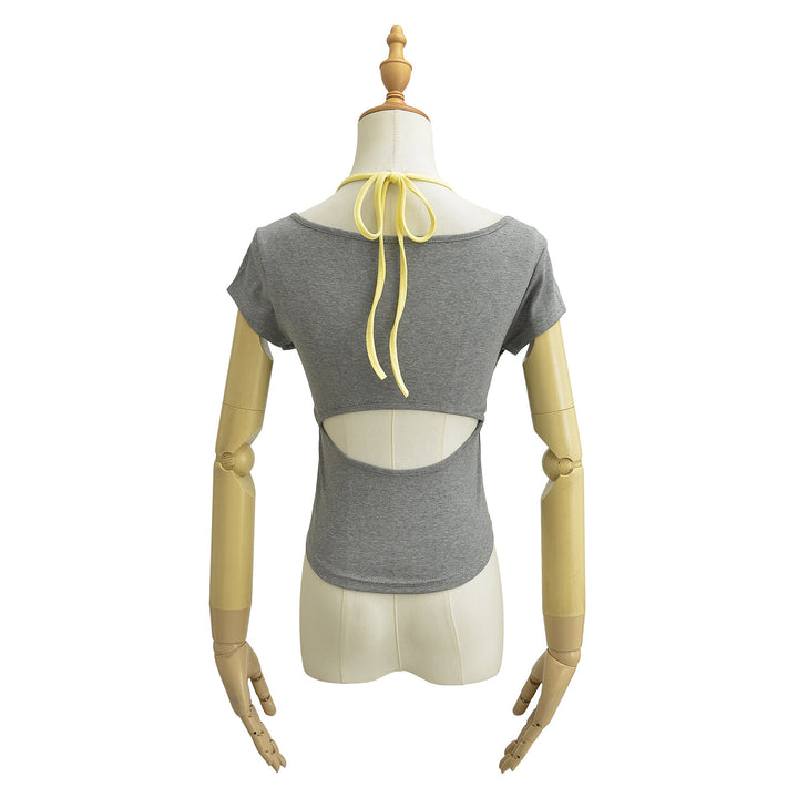 Dame Crop-Top med legende bindedesign og moderigtige knapdetaljer Stilla